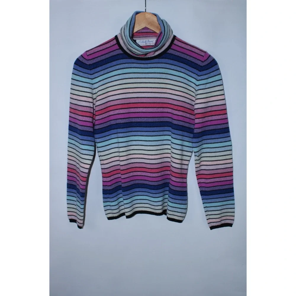 Richard Grand Women's Medium Multicolor Striped Knit Cashmere Turtleneck Sweater